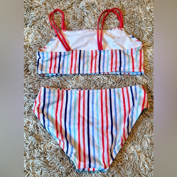 Art Class Girls Striped Bikini Set with White Rash Guard - Red Blue, Pink XXL 18 - Picture 3 of 5